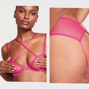 Victoria’s Secret Demi Peekaboo Bra & Open Back Panty Fishnet Set size Large
